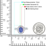 Oval Art Deco Halo Engagement Wedding Bridal Ring Round Simulated Cubic Zirconia 925 Sterling Silver