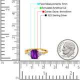 Art Deco Emerald Cut Wedding Bridal Ring Round Simulated Cubic Zirconia 925 Sterling Silver