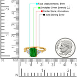Art Deco Emerald Cut Wedding Bridal Ring Round Simulated Cubic Zirconia 925 Sterling Silver