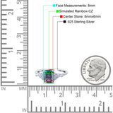 Art Deco Emerald Cut Wedding Bridal Ring Round Simulated Cubic Zirconia 925 Sterling Silver