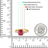 Art Deco Emerald Cut Wedding Bridal Ring Round Simulated Cubic Zirconia 925 Sterling Silver