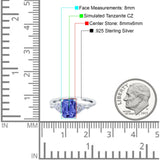 Art Deco Emerald Cut Wedding Bridal Ring Round Simulated Cubic Zirconia 925 Sterling Silver
