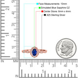 Halo Vintage Floral Art Deco Wedding Bridal Ring Oval Simulated Cubic Zirconia 925 Sterling Silver