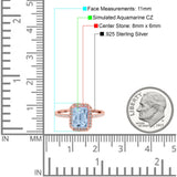 Emerald Cut Art Deco Halo Wedding Bridal Engagement Ring Round Simulated Cubic Zirconia 925 Sterling Silver