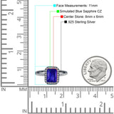 Emerald Cut Art Deco Halo Wedding Bridal Engagement Ring Round Simulated Cubic Zirconia 925 Sterling Silver