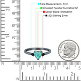 Art Deco Heart Three Stone Wedding Bridal Ring Round Black Simulated Cubic Zirconia 925 Sterling Silver