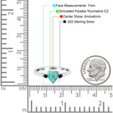 Art Deco Heart Three Stone Wedding Bridal Ring Round Black Simulated Cubic Zirconia 925 Sterling Silver