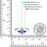 Art Deco Heart Three Stone Wedding Bridal Ring Round Black Simulated Cubic Zirconia 925 Sterling Silver