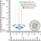 Art Deco Heart Three Stone Wedding Bridal Ring Round Blue Sapphire Simulated Cubic Zirconia 925 Sterling Silver