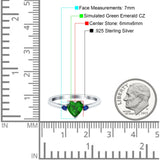 Art Deco Heart Three Stone Wedding Bridal Ring Round Blue Sapphire Simulated Cubic Zirconia 925 Sterling Silver