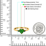 Art Deco Heart Three Stone Wedding Bridal Ring Round Green Emerald Simulated Cubic Zirconia 925 Sterling Silver