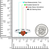 Art Deco Heart Three Stone Wedding Bridal Ring Round Green Emerald Simulated Cubic Zirconia 925 Sterling Silver