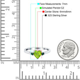 Art Deco Heart Three Stone Wedding Bridal Ring Round Green Emerald Simulated Cubic Zirconia 925 Sterling Silver