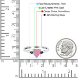 Art Deco Heart Three Stone Wedding Bridal Ring Round Green Emerald Simulated Cubic Zirconia 925 Sterling Silver