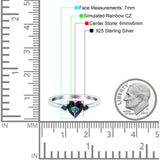 Art Deco Heart Three Stone Wedding Bridal Ring Round Green Emerald Simulated Cubic Zirconia 925 Sterling Silver
