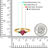 Art Deco Heart Three Stone Wedding Bridal Ring Round Green Emerald Simulated Cubic Zirconia 925 Sterling Silver