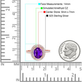 Halo Oval Art Deco Wedding Bridal Ring Band Round Simulated Cubic Zirconia 925 Sterling Silver