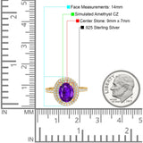 Halo Oval Art Deco Wedding Bridal Ring Band Round Simulated Cubic Zirconia 925 Sterling Silver