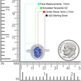 Halo Oval Art Deco Wedding Bridal Ring Band Round Simulated Cubic Zirconia 925 Sterling Silver