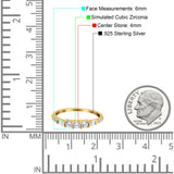 Simple Band Wedding Ring Baguette Round Simulated Cubic Zirconia 925 Sterling Silver (6mm)