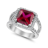 Halo Princess Shape Engagement Ring Simulated CZ 925 Sterling Silver