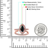Two Piece Halo Marquise Art Deco Wedding Engagement Bridal Ring Round Simulated Cubic Zirconia 925 Sterling Silver