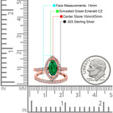 Two Piece Halo Marquise Art Deco Wedding Engagement Bridal Ring Round Simulated Cubic Zirconia 925 Sterling Silver