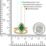 Two Piece Halo Marquise Art Deco Wedding Engagement Bridal Ring Round Simulated Cubic Zirconia 925 Sterling Silver