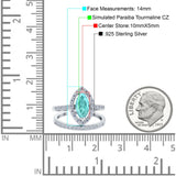 Two Piece Halo Marquise Art Deco Wedding Engagement Bridal Ring Round Simulated Cubic Zirconia 925 Sterling Silver