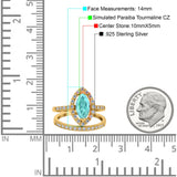 Two Piece Halo Marquise Art Deco Wedding Engagement Bridal Ring Round Simulated Cubic Zirconia 925 Sterling Silver