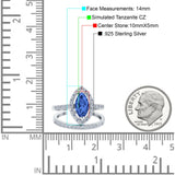 Two Piece Halo Marquise Art Deco Wedding Engagement Bridal Ring Round Simulated Cubic Zirconia 925 Sterling Silver