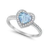 Halo Dazzling Heart Promise Ring Round Simulated CZ 925 Sterling Silver