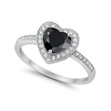 Halo Dazzling Heart Promise Ring Round Simulated CZ 925 Sterling Silver