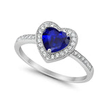 Halo Dazzling Heart Promise Ring Round Simulated CZ 925 Sterling Silver