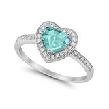 Halo Dazzling Heart Promise Ring Round Simulated CZ 925 Sterling Silver