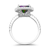 Halo Wedding Ring Cushion Cut Round Simulated Cubic Zirconia 925 Sterling Silver