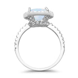 Halo Wedding Ring Cushion Cut Round Simulated Cubic Zirconia 925 Sterling Silver