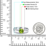 Two Piece Art Deco Wedding Engagement Bridal Ring Round Simulated Cubic Zirconia 925 Sterling Silver
