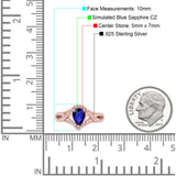 Halo Art Deco Wedding Pear Bridal Ring Crisscross Round Simulated Cubic Zirconia 925 Sterling Silver