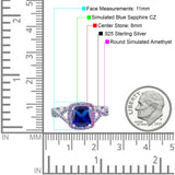 Cushion Wedding Ring Simulated Amethyst Cubic Zirconia 925 Sterling Silver