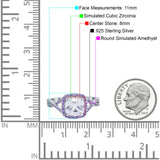 Cushion Wedding Ring Simulated Amethyst Cubic Zirconia 925 Sterling Silver