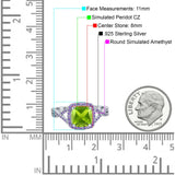 Cushion Wedding Ring Simulated Amethyst Cubic Zirconia 925 Sterling Silver