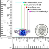 Cushion Wedding Ring Simulated Amethyst Cubic Zirconia 925 Sterling Silver