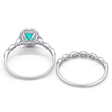 Halo Oval Bridal Wedding Set Ring Art Deco Oval Round Cubic Zirconia Solid 925 Sterling Silver Choose Color Size 4 to 12