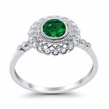 Halo Engagement Ring Bezel Art Deco Round Cubic Zirconia 925 Sterling Silver