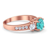 Three Stone Wedding Ring Round Simulated Cubic Zirconia 925 Sterling Silver