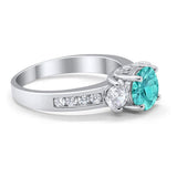 Three Stone Wedding Ring Round Simulated Cubic Zirconia 925 Sterling Silver