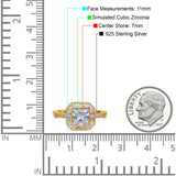 Halo Cushion Cut Engagement Ring Bezel Simulated Cubic Zirconia Solid 925 Sterling Silver