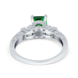 Three Stone Engagement Ring Radiant Simulated Cubic Zirconia 925 Sterling Silver