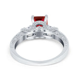 Three Stone Engagement Ring Radiant Simulated Cubic Zirconia 925 Sterling Silver